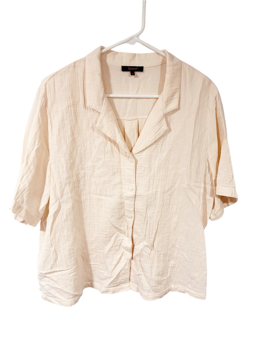 Quince Cream Gauze Organic Cotton Short-Sleeve Button-Down Shirt